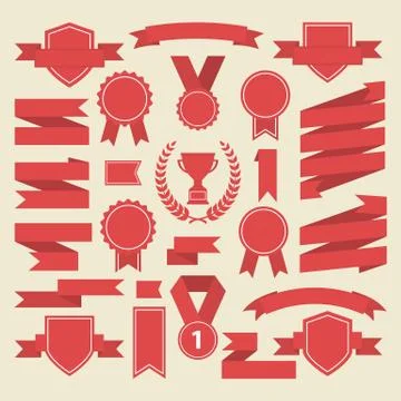 Red ribbons set isolated on white background Stock Illustration
