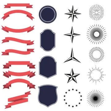 Red ribbons set. Logo design. Vector illustration. Stock Illustration