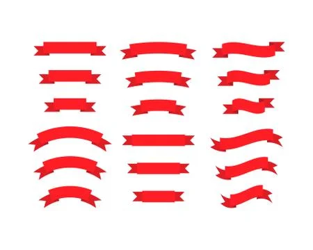 Red ribbons set. Ribbons of different types. Vector EPS 10 Stock Illustration