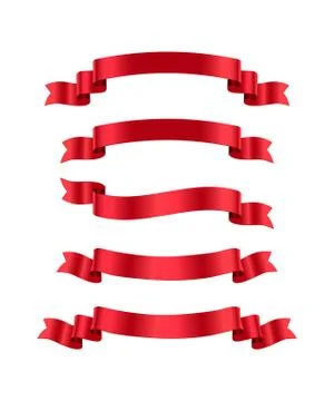 Red ribbons set. Vector design elements isolated on white background. 스톡 일러스트