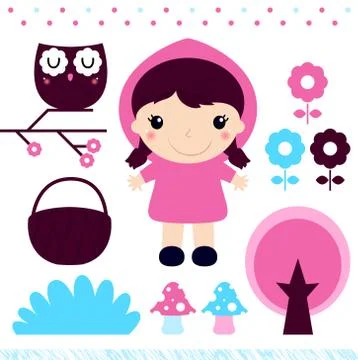 Red Riding Hood design elements set Stock Illustration