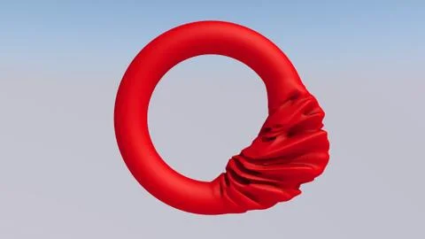 Red ring deforming in the sky. Abstract illustration, 3d rendering. Illustrazione stock