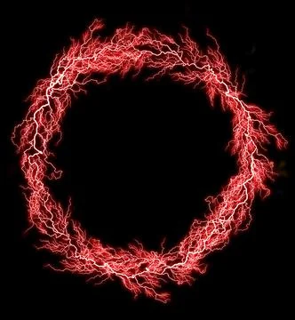 Red ring thunderbolt. Realistic lightning. Electricity thunder light storm fl Stock Photos