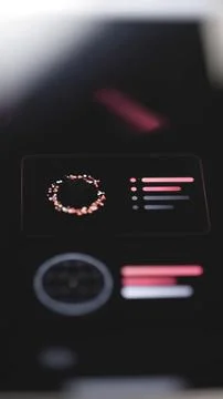 Red ring of tracked points and a dim globe chart are paired Stock Photos
