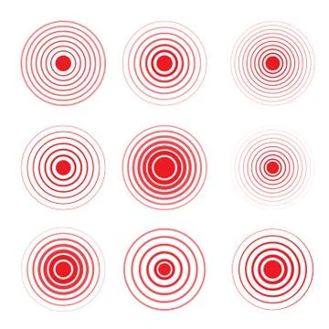 Red rings of pain to indicate localization of pain in different Stock Illustration