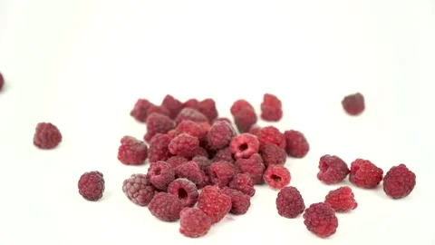 Red ripe raspberry fall on white background, set of raspberries on white Stock Footage 133772242