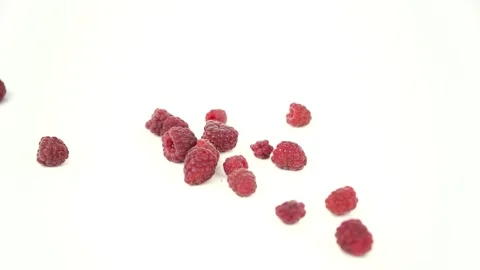 Red ripe raspberry fall on white background, set of raspberries on white Stock Footage 133772249
