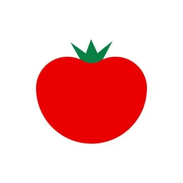 Red ripe single tomato. Vector flat color icon isolated on white. Stock Illustration