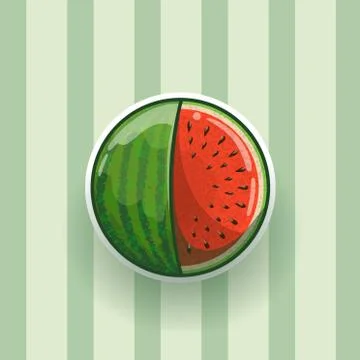Red ripe watermelon vector isolated on green background Stock Illustration