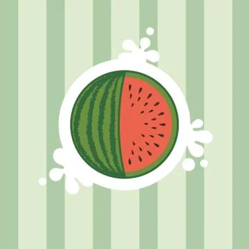 Red ripe watermelon vector isolated on green background Stock Illustration