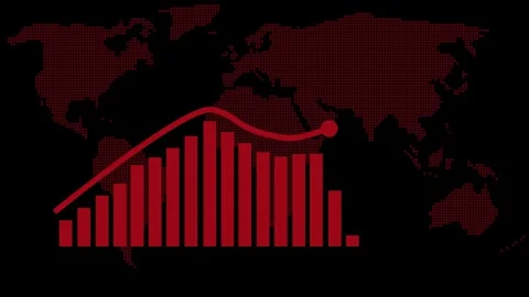 Red rising chart and line graph over a dark world map, showing global busin.. Stock Footage 336877295