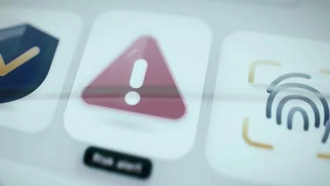 Red risk alert triangle on security menu Foto stock