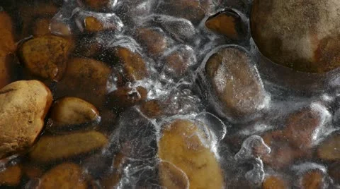 Red River Rocks covered in thin sheet of Ice 3 Stock Footage 22070013