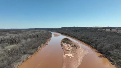 Red River Texas Oklahoma border reveal Shot Stock Footage 265827028