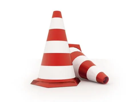 Red road cones rendered isolated on white background Stock Illustration