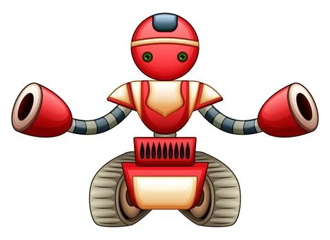 Red robot cartoon isolated on white background Illustrazione stock