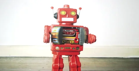 Red robot coming at you fin 2 Stock Footage 235654737