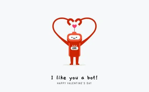 Red Robot with hands form a heart shape. Valentine's vector illustration Stock Illustration