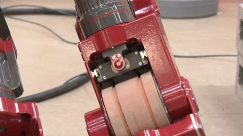 Red robot machine in laboratory Stock Footage 99053506