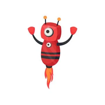 Red robot with one eye. Vector illustration on white background. Stock Illustration