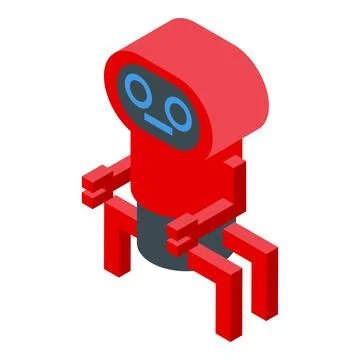 Red robot standing with legs spread isometric icon Stock Illustration