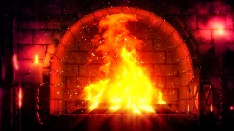 Red rock chimney fire shining , digital object 3D rendering Stock Illustration