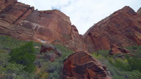 Red Rock Cliffs and Lush Greenery on the Emerald Pools Trail in Zion National Pa Stock Footage 332016552