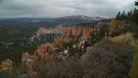 The red rock cliffs of Bryce NP on a cold December day Stock Footage 268052204