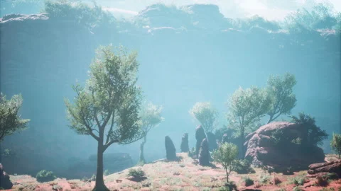 Red rock formation under cloudy skies at National Park Stock-Footage 236330391