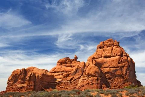 Red rock formations sky Stock Photos