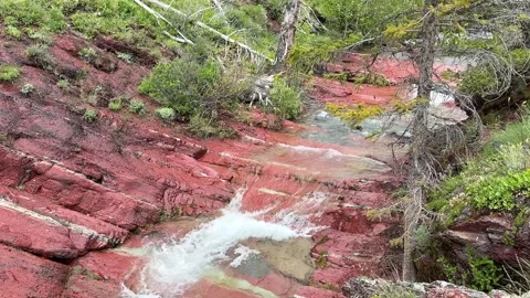 Red rock river with green trees and mountains in the background. Tonwater park.  Video stock 344799785