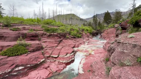Red rock river with green trees and mountains in the background. Tonwater park.  Video stock 344799789