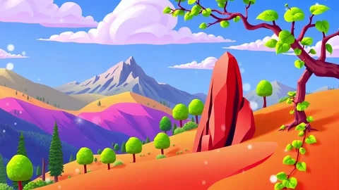 Red Rock Serenity: A Peaceful Path Leading to a Mountain Peak in a Cartoonish L Stock Footage 308846273