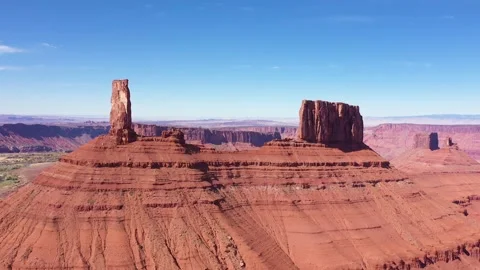 Red Rock Tower Formation In Monuments Valley Canyon Colorado River Aerial View Stock Footage 262529379