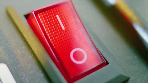 Red Rocker Power Switch in On Position Close Up 스톡 동영상 331402390