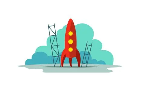 Red rocket color illustration. Flat style. The startup metaphor. Ready to start Stock Illustration