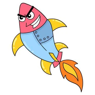 Red rocket flying into space ready to explode, doodle icon image kawaii 스톡 일러스트