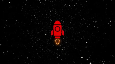 Red rocket with glowing exhaust ascending through starfield, symbolizing co.. Stock Footage 334829730