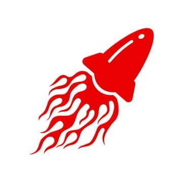 Red rocket launch emblem with blazing fire flame Stock Illustration
