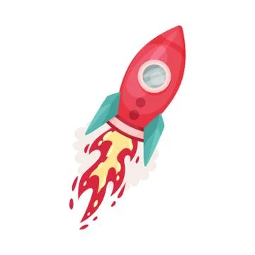 Red Rocket Launched Into Space Vector Illustration Set Cartoon Character Illustrazione stock