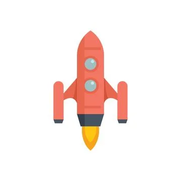 Red rocket launching up with flames appearing below Stock Illustration