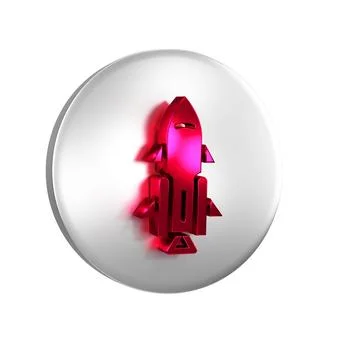 Red Rocket ship with fire icon isolated on transparent background. Space tr.. Stock Illustration