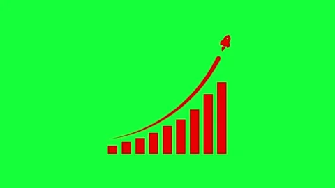 Red rocket ship launching upwards on a growing bar chart, symbolizing busin.. Stock Footage 345547923