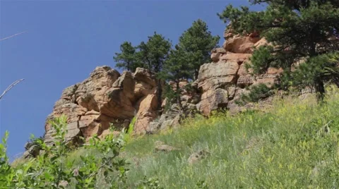 Red Rocks in Grassy Field Stock Footage 47745240