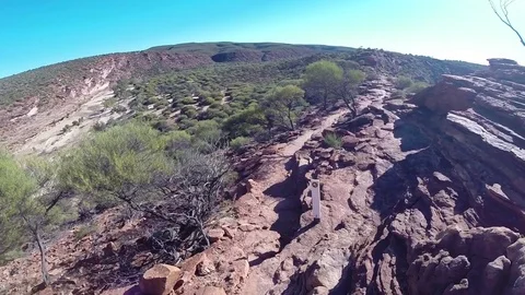 Red rocks over dry Murchison River bed in Kalbarri NP Stock Footage 70967809