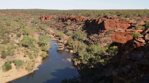 Red rocks over River Basin in Kalbarri NP Stock Footage 70965566