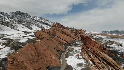 Red Rocks Road in Winter Colorado Snow Covered Stock Footage 122106908