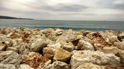 Red Rocks In The Sea. Nature Background With Large Piece Of Rock On Sea. Stock Footage 149014701