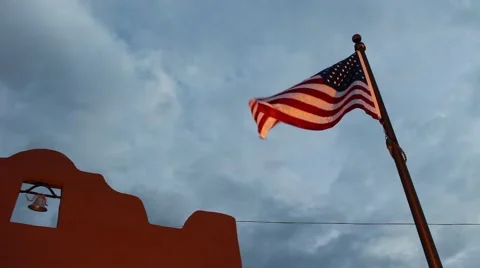 Red rocks trading post's american flag Stock-Footage 57328124