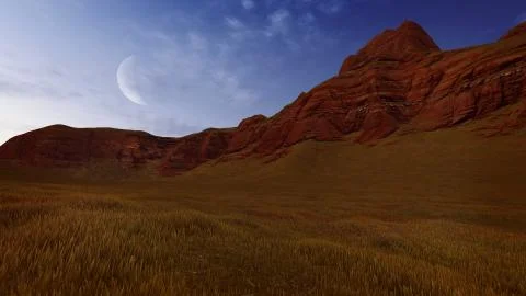 Red rocks under half moon Ilustração Stock